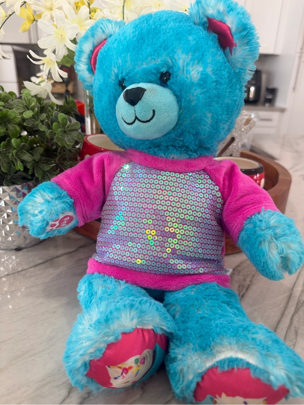 Build-A-Bear Birthday Plush in Teal & Pink